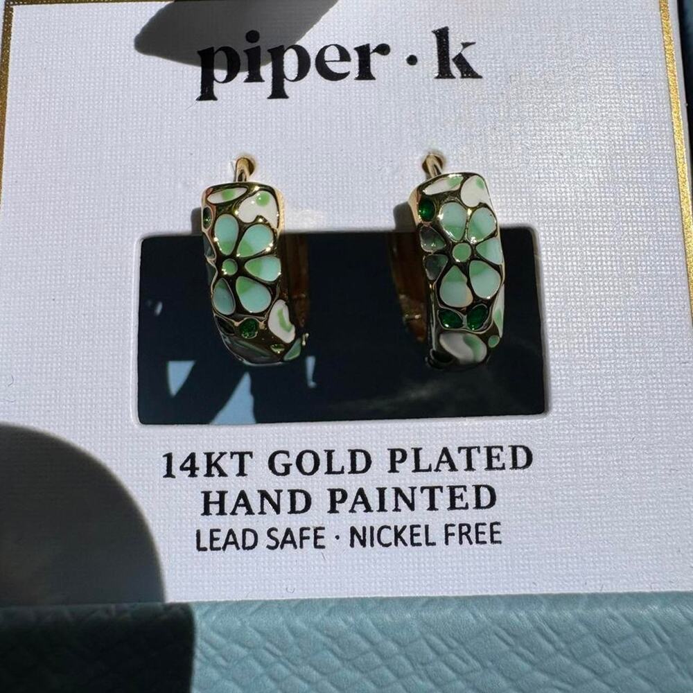 Piper k earrings with green 14k Gold Plated